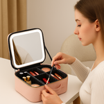 Organizador de maquillaje portátil con espejo LED