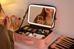 Organizador de maquillaje portátil con espejo LED